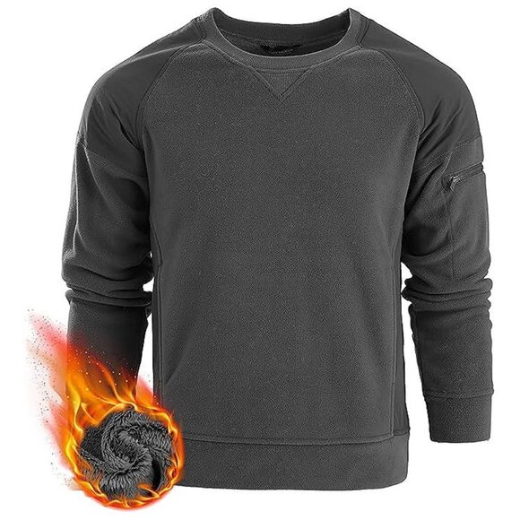 Men's Tactical Winter Fleece Pullover Hoodie Warm Long Fleece Hatless-grey